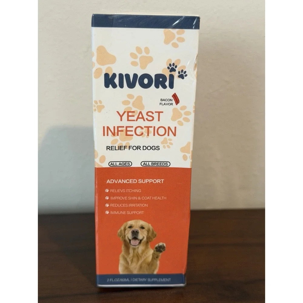 Kivori Yeast Infection Drops for Dogs,  2 fl oz 60ml Yeast Bacon Flavor Sealed